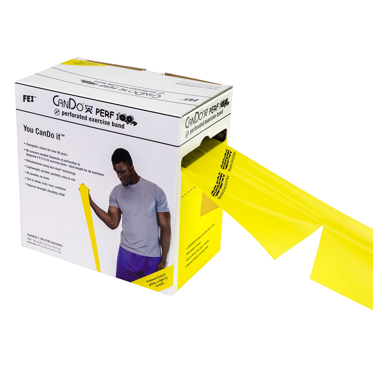 CanDo Low Powder Exercise Band - 100 Yard Perf 100 Roll