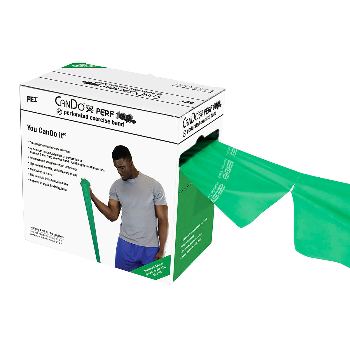 CanDo Low Powder Exercise Band - 100 Yard Perf 100 Roll