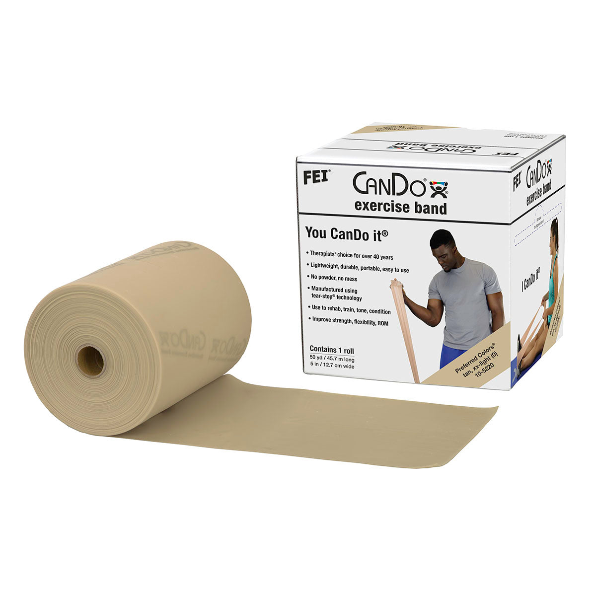 CanDo Low Powder Exercise Band - 50 Yard Roll