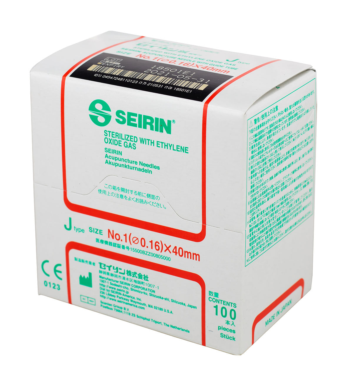 SEIRIN J-Type Acupuncture Needles (Box of 100)